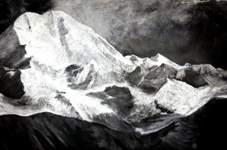 Dibujo de una montaña de Afganistán, hecho a tiza por Tacita Dean en una pizarra